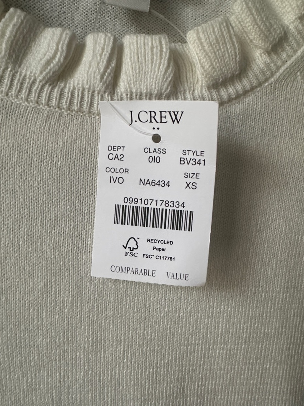 J Crew NWT Ruffled Neck‎ Sweater cream ivory women’s XS - Picture 5 of 11